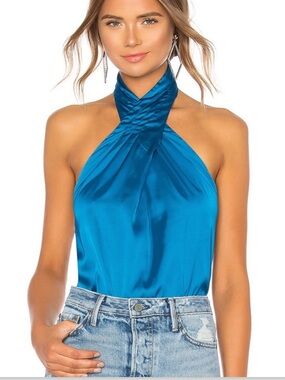 Superdown Blue Satin Halter Camisole Size Small